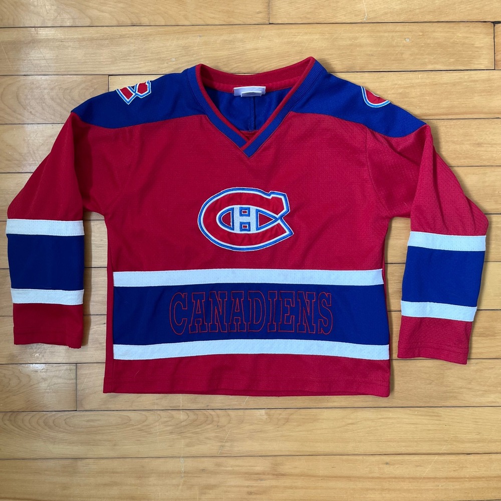 Montreal Canadiens Youth Hockey Jersey Red Blue NHL MightyMac Sports Size 6 - Picture 1 of 6